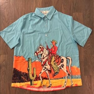 Fydude Western Cowboy Graphic Shirt - Blue. Size - Large